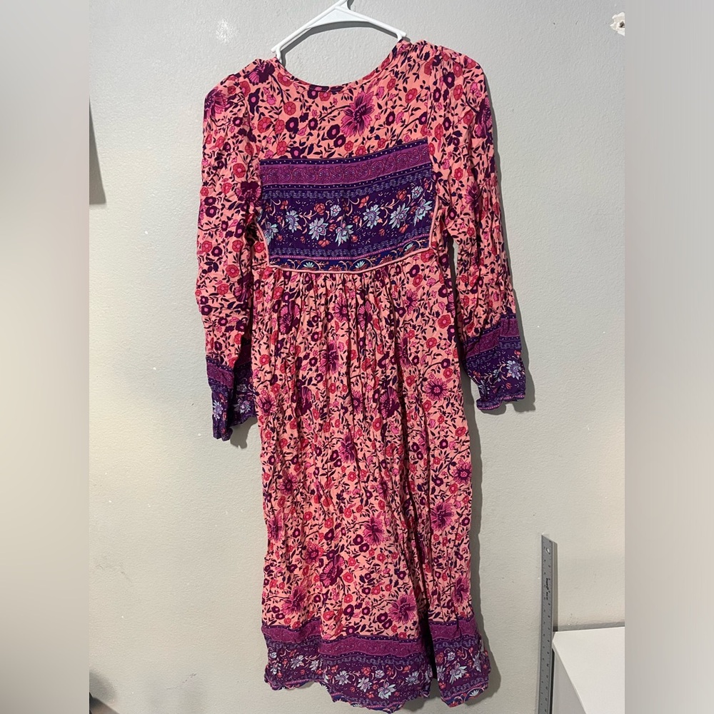 Flowy Floral Print Bohemian Midi Dress with V-Neck and Tassel Size Small - Picture 4 of 4